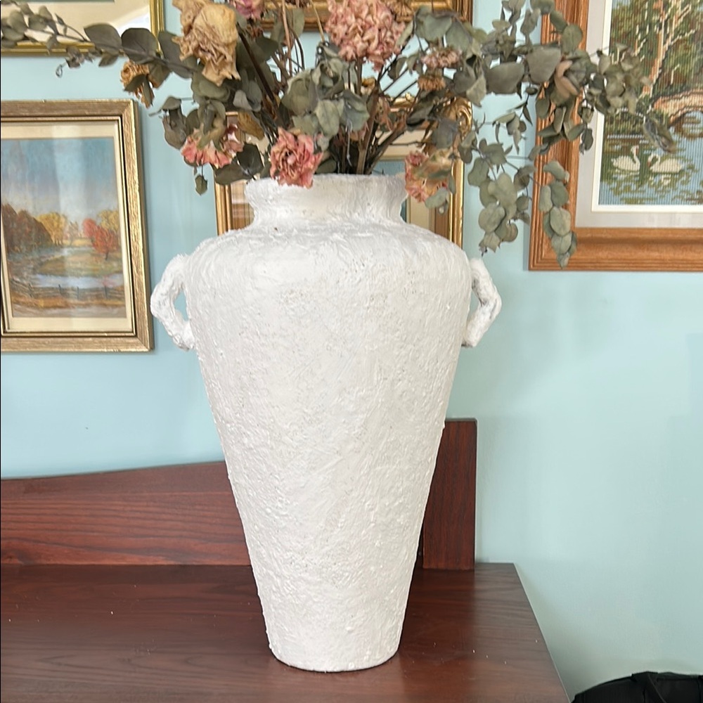 Large White Textured Vase Vessel Urn